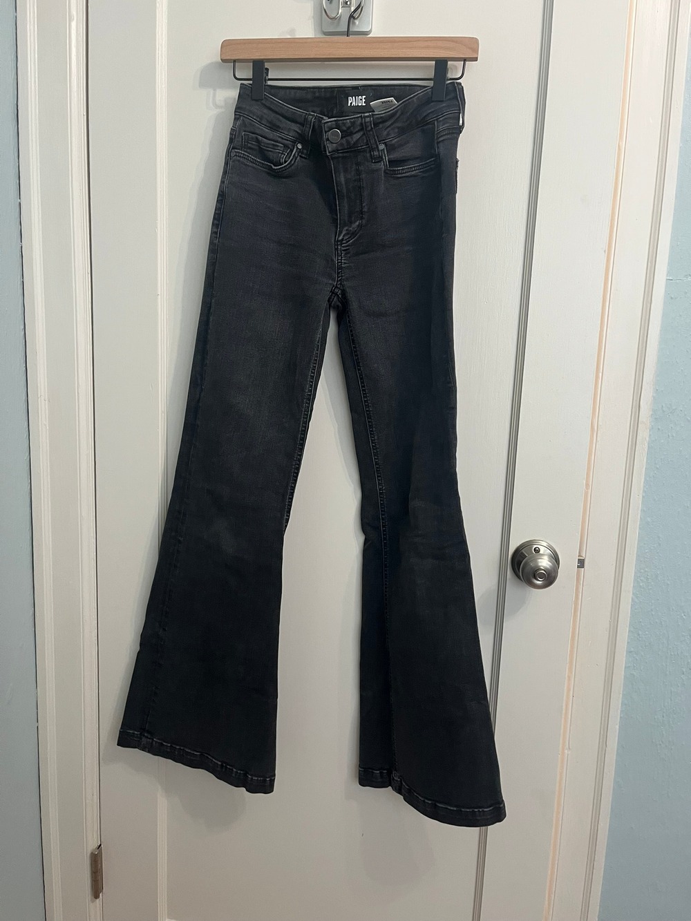 PAIGE Genevieve High Rise Flare Jeans Women's Sz 25 Black Wash Bell Bottom